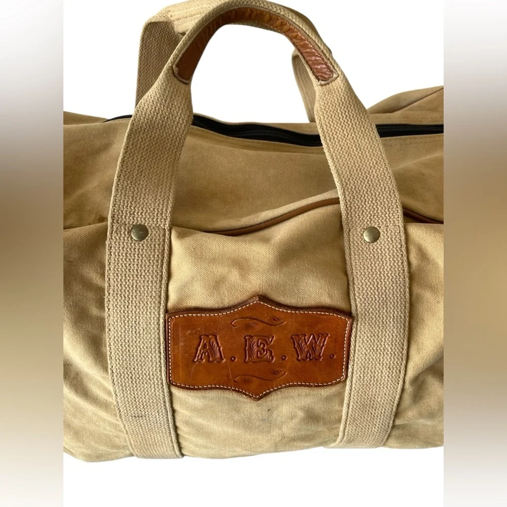 Vintage Mark Cross Camel Canvas Travel Bag